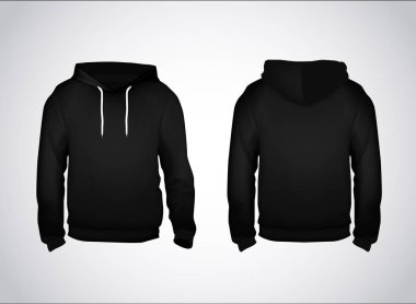 Siyah erkek sweatshirt şablon örnek metin ön ve arka görünüm. Marka veya reklam için Hoodie.