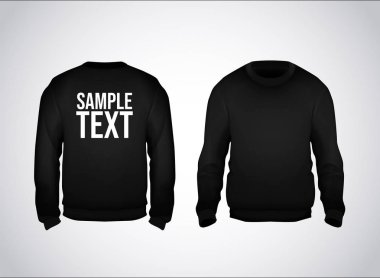 Siyah erkek sweatshirt şablon örnek metin ön ve arka görünüm. Marka veya reklam için Hoodie.