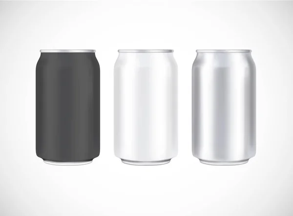 Paquete Cerveza Aluminio Metal Blanco Negro Puede Ver Frente Puede — Vector de stock