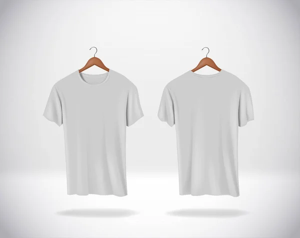 グレー シャツ モックアップ服の分離壁をぶら下げ 空白の前面と背面側を表示します — ストックベクタ