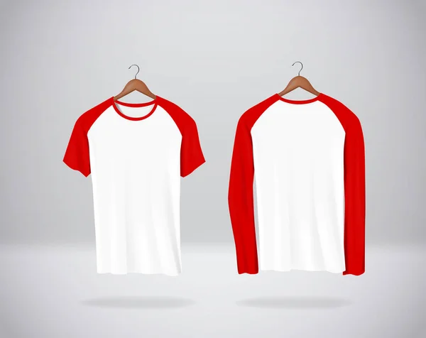 Dlouhý Krátký Rukáv Baseball Shirts Modelovou Šaty Izolované Zdi Prázdné — Stockový vektor