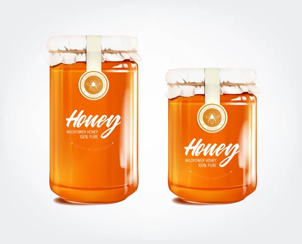 Honing Glazen Pot Geïsoleerd Met Label — Stockvector