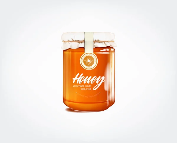 Honung Glasburk Isolerade Med Etikett — Stock vektor