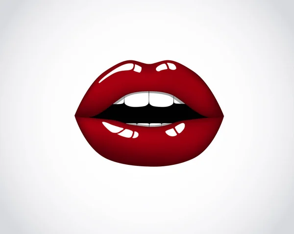 Lábios de menina vermelha. Mulher sexy boca vermelha. Feminino chic veludo beijo sagacidade — Vetor de Stock