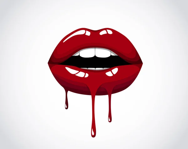 Lábios de menina pingando vermelho. Mulher a sangrar boca vermelha sexy. Derreter k —  Vetores de Stock