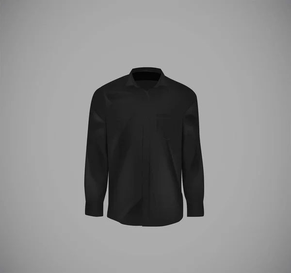 ブラックカラーのフォーマルシャツ。ボタン付きの空白のドレスシャツ. — ストックベクタ