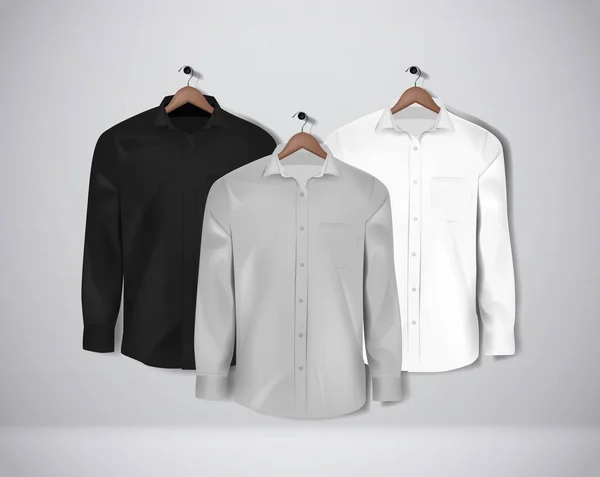 Black, white and gray color formal shirt set. Blank dress shirt — Stock Vector