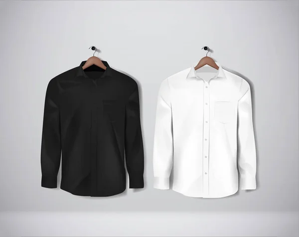 黒と白のカラーフォーマルシャツ。バット付きブランクドレスシャツ — ストックベクタ