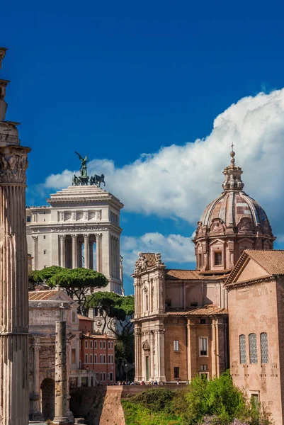 Ancient Ruins Classical Monuments Baroque Church Historic Center Rome Copy — Stock Photo, Image