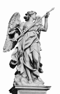 Kutsal Lance Longinus heykeli, bir 17. yüzyıl Barok başyapıt (beyaz arka plan üzerinde izole Roma'da tutan melek)