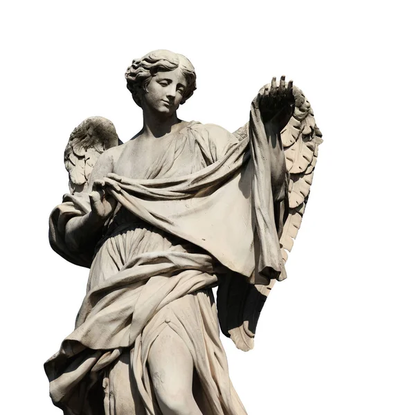 天使雕像 在罗马圣安琪拉大桥上举行神圣的面纱 一个第十七世纪巴洛克杰作 在白色背景下隔离 — 图库照片