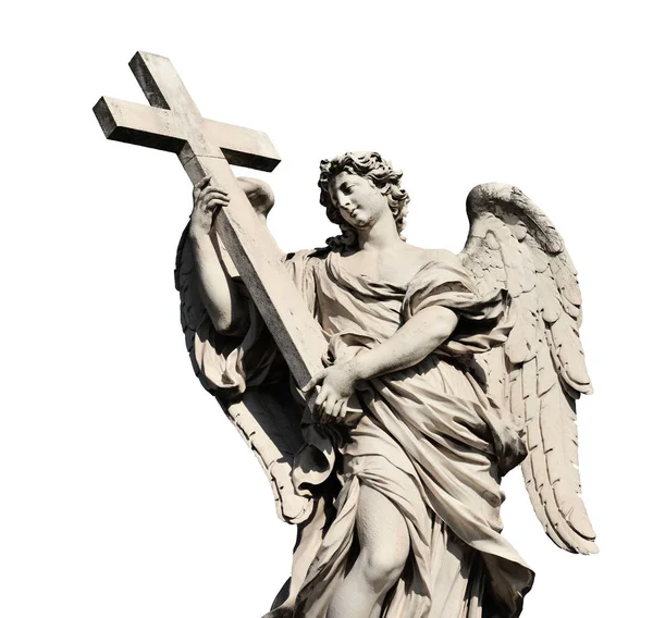 Angel Holding Holy Cross Statue 17Th Century Baroque Masterpiece Rome — Stock Photo, Image