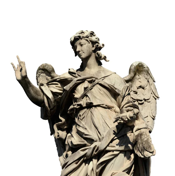イエス十字架の釘を保持 白い背景に分離されたローマのサンタンジェロ橋の天使像 — ストック写真
