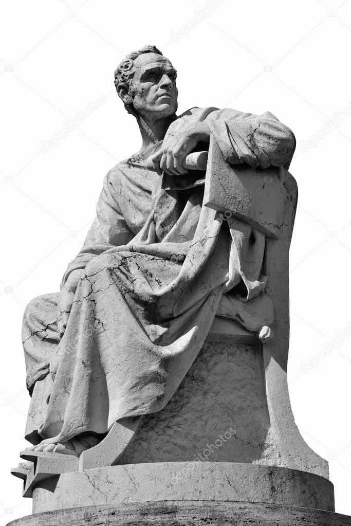 Lucius Licinius Crassus, great orator of Ancient Rome. Marble statue in front of Old Palace of Justice in Rome (isolated on white background)