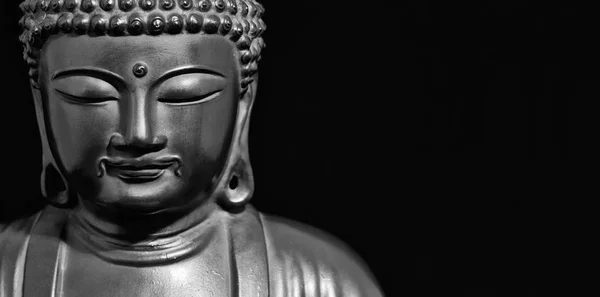 Statuetka Buddy Akt Medytacji Czarny Biały Przestrzeni Kopii — Zdjęcie stockowe