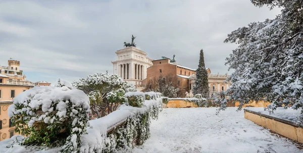 Panoramic View Capitoline Hill Monuemnts Snowfall Historic Center Rome — Stock Photo, Image