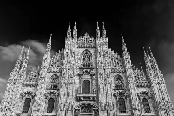 Beautiful Milan Cathedral Gothic Facade Pinnacles Symbol City Black White — Stock Photo, Image