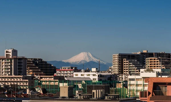 Iconische Mounbt Fuji Met Sneeuw Top Vanuit Tokio Stedelijk Gebied — Stockfoto
