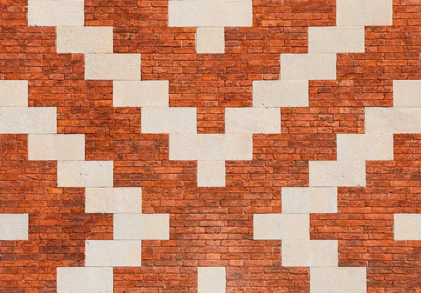 Roter Ziegel und weiße Steinmauer Hintergrund — Stockfoto