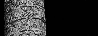 Ancient Romans at war. Detail from the Column of Emperor Marcus Aurelius with battle scenes against german barbarians, erected in the 2nd century AD in Rome (Black and White with copy space)  clipart