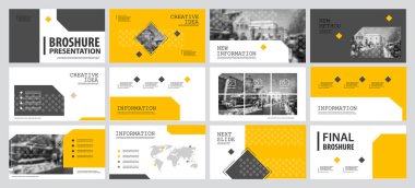 Bu şablon en iyisi olarak pazarlama ve reklam, broşür ve afiş, faaliyet raporu içinde kullanılan bir iş sunumu. Öğeleri bir koyu gri arka plan üzerinde