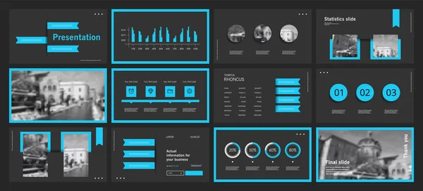 Este modelo é o melhor como uma apresentação de negócios, usado em marketing e publicidade, folheto e banner, o relatório anual. Elementos sobre um fundo cinza escuro — Vetor de Stock