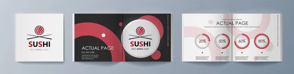 Conjunto de folletos Sushi para la comercialización de los bienes y servicios de promoción en el mercado — Vector de stock