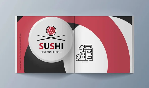 Broschüren Sushi für die Vermarktung von Werbeartikeln und Dienstleistungen auf dem Markt — Stockvektor