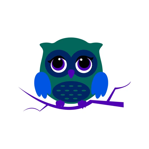 Uccello notturno gufo con gli occhi grandi. Illustrazione colorata — Vettoriale Stock