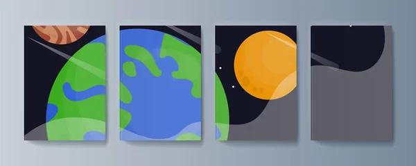 Conjunto de folletos para la exploración espacial y la investigación por gravedad — Vector de stock