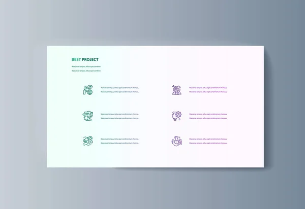 Folleto de presentación comercial infografías publicitarias bienes y servicios — Vector de stock