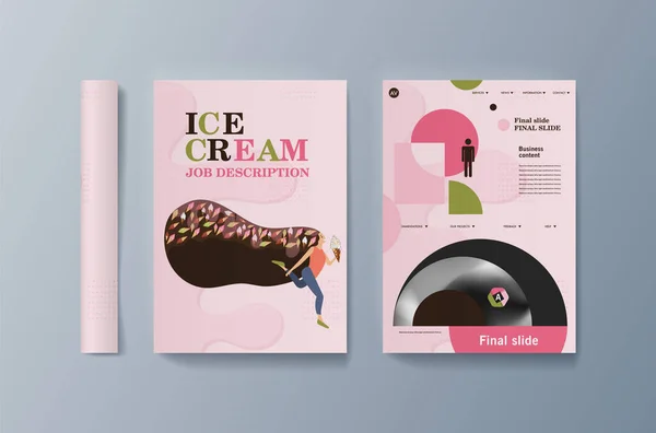 Conjunto de brochuras para a comercialização do gelado de promoção no mercado —  Vetores de Stock