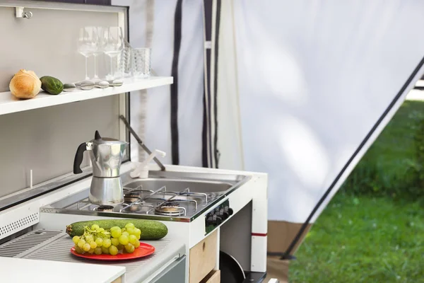 Camping or glamping with a kitchen in a tent
