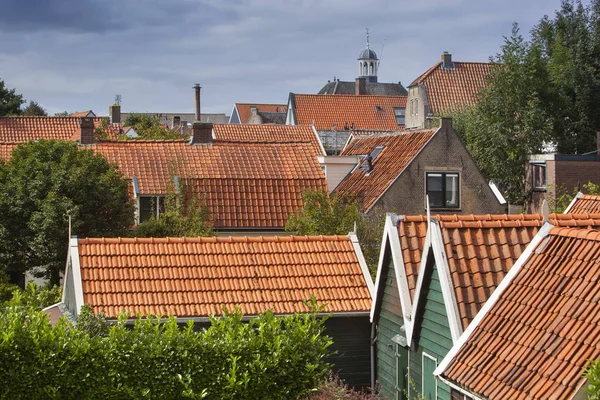 Tradiční červené dlážděné střechy v Nieuwpoort v Nizozemsku — Stock fotografie
