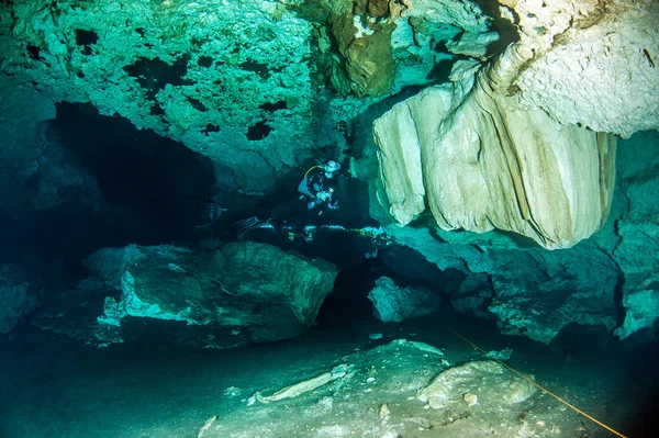 Scuba diving at the Cenote Nicte Ha in Mexico