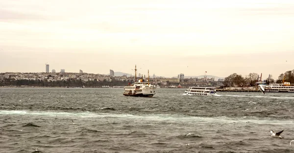 ボスポラス島の海の航海から美しい景色の観光名所 トルコの蒸気船 ゴールデンホーンの眺め — ストック写真