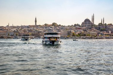 Güzel manzaralı Istanbul'da Türkiye'nin bayrak Boğaz'ın kıyı şeridi
