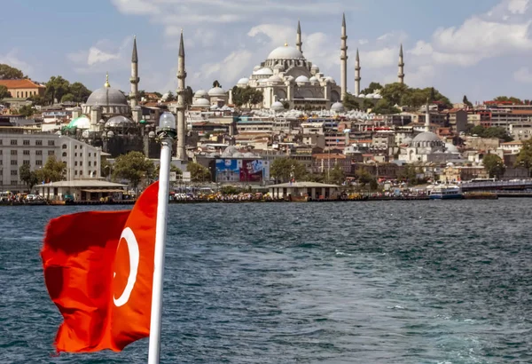 Beautiful View Bosphorus Coastline Flag Turkey Istanbul — Stock Photo, Image