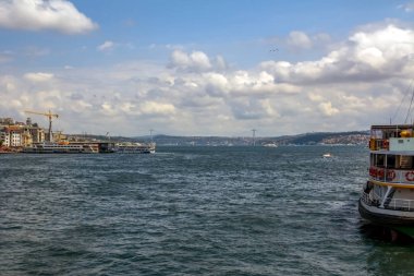 Istanbul/Türkiye-Ağustos 03,2018: Galata Eminn kark Galata Kulesi, Galata Köprüsü, Karaköy bölge ve Haliç, istanbul Türkiye