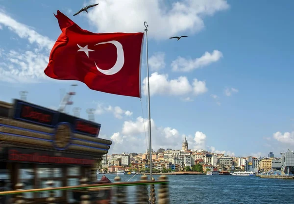 Beautiful View Bosphorus Coastline Flag Turkey Istanbul — Stock Photo, Image