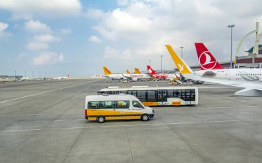 Istanbul, Türkiye - 28 Temmuz 2018: Pegasus Havayolları uçak Istanbul Sabiha Gökçen Uluslararası Havaalanı