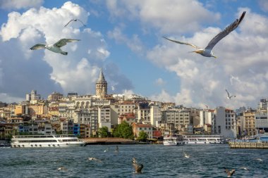 Istanbul, Türkiye'de Ağustos 11, 2018: Galata Kulesi ve eski şehir Istanbul 'un, Türkiye'de sokak