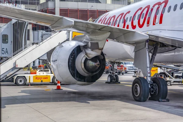 土耳其伊斯坦布尔 2018年7月28日 在伊斯坦布尔的 Pegasus 航空公司飞机 Sabiha Gokcen 国际机场 — 图库照片