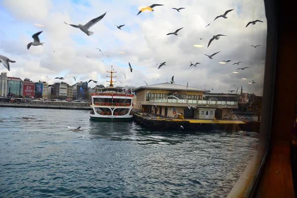  Türkiye'de Müslüman mimarisi ve su taşıma - güzel manzara turistik yerlerinden denizden Boğaz üzerinde yolculuk. Cityscape gün batımında - Istanbul 'un eski Camii ve Türk vapurlar, görüntülemek Haliç '.