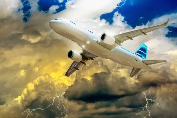 Avión Pasajeros Través Tormentas Eléctricas Turbulentas Relámpagos Accidente Avión Pasajeros — Foto de Stock