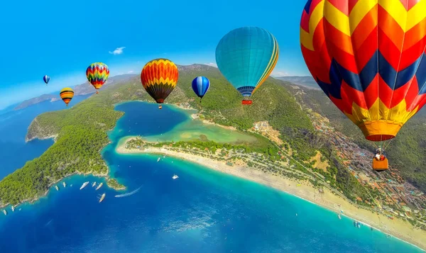 Vista Aérea Parapente Lagoa Azul Oludeniz Turquia Desporto Extremo Paisagem — Fotografia de Stock