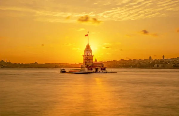 Torre Doncella Kiz Kulesi Atardecer Istanbul Turquía — Foto de Stock