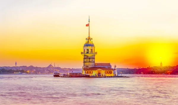 Torre Doncella Kiz Kulesi Atardecer Istanbul Turquía — Foto de Stock