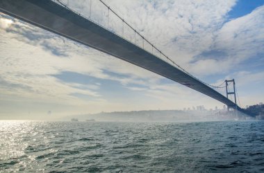 İstanbul Boğazı Köprüsü, gece. 15 Temmuz Şehitler Köprüsü. İstanbul / Türkiye.