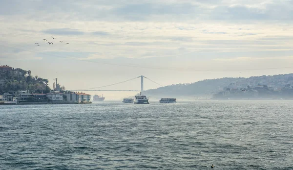 Istanbul Bosphorus Bridge at night. 15th July Martyrs Bridge. Istanbul / Turkey.